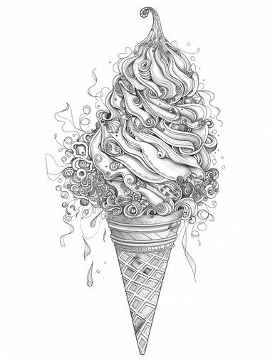 Happy birthday coloring page with an ice cream cone