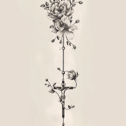 A classic rosary tattoo design revisited with a modern twist