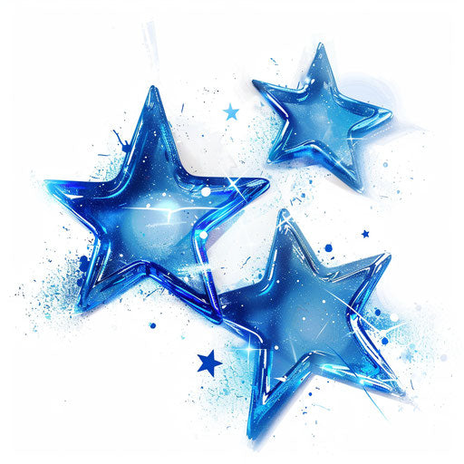 Three blue stars apart on white background, sparkling style