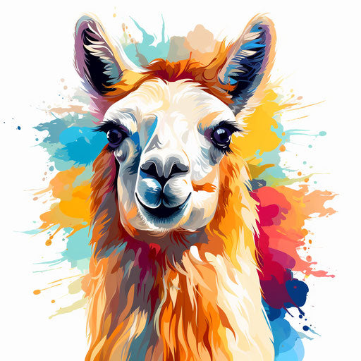 Llama in Impressionistic Art style on white background