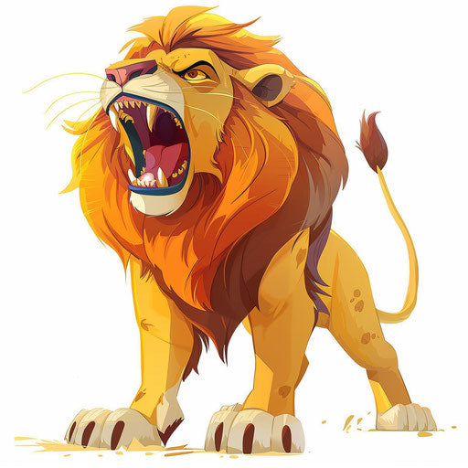 Fierce roar of a cartoon-style lion