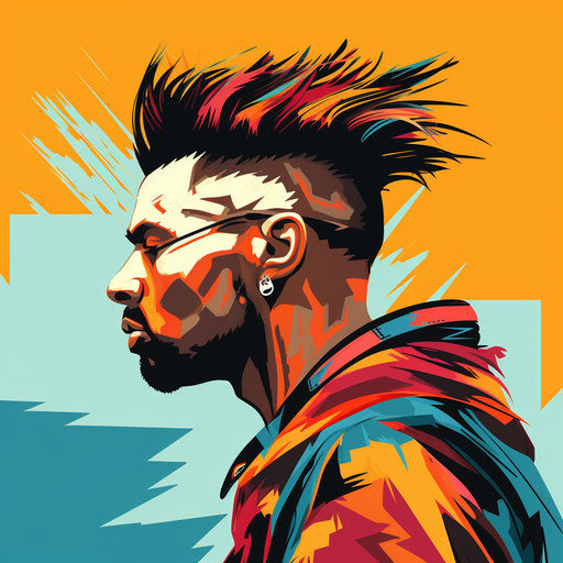 Man with mohawk hairs in animated GIF style