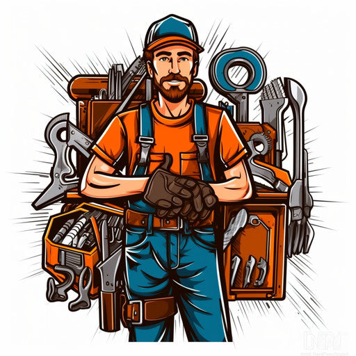 Handyman illustration in the style of Chiaroscuro Art, on white background