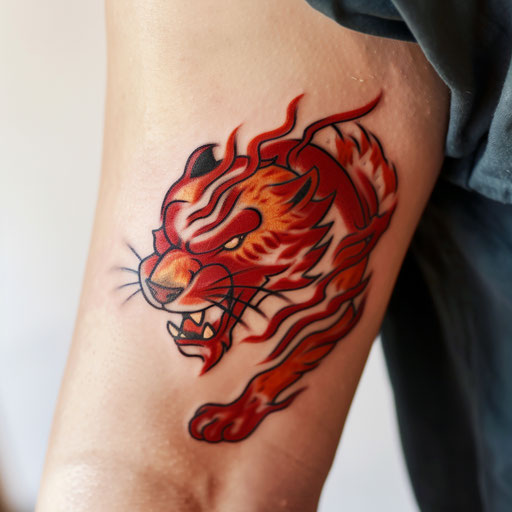 Red and orange fiery panther on heat-resistant white backdrop