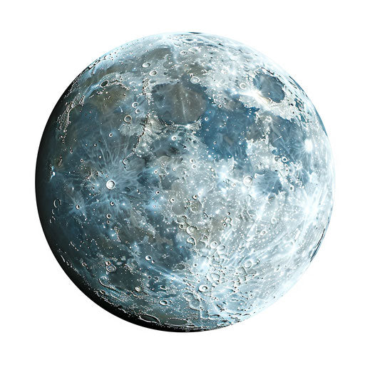 Photo realistic moon clipart on flat white background, soft lighting and detailed textures