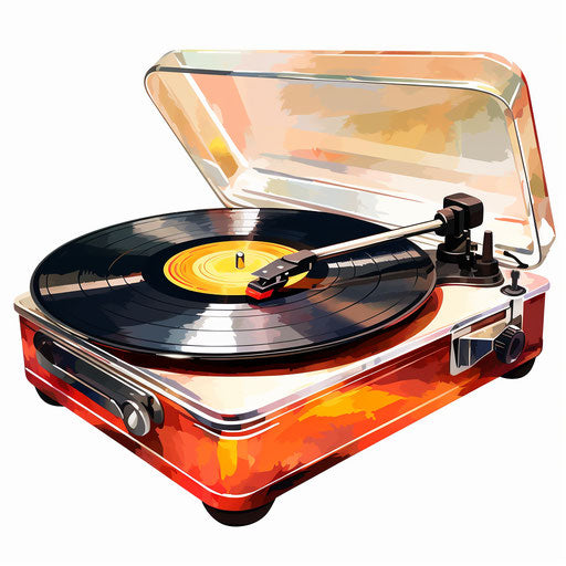 Record player clipart in the style of Oil painting, on a white background