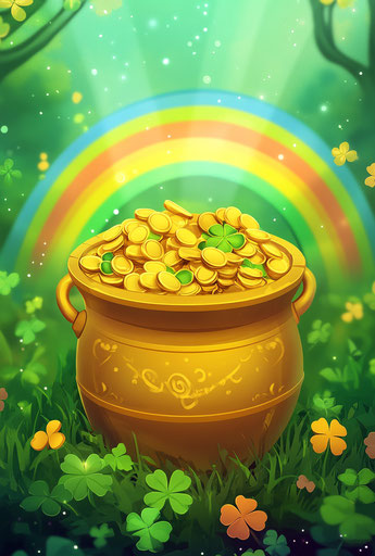 Colorful treasure on rainbow background