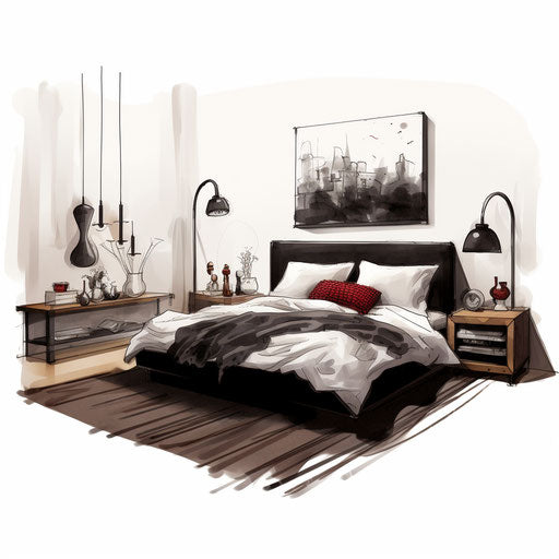 Bedroom illustration in the style of Chiaroscuro Art