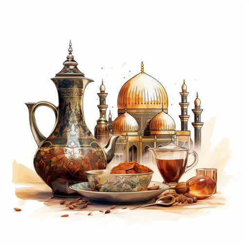 Eid clipart in the style of Oil painting, on a white background