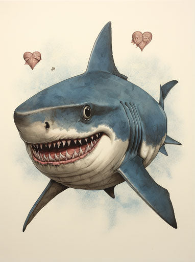 Enormous blue shark: humor meets heart in watery image