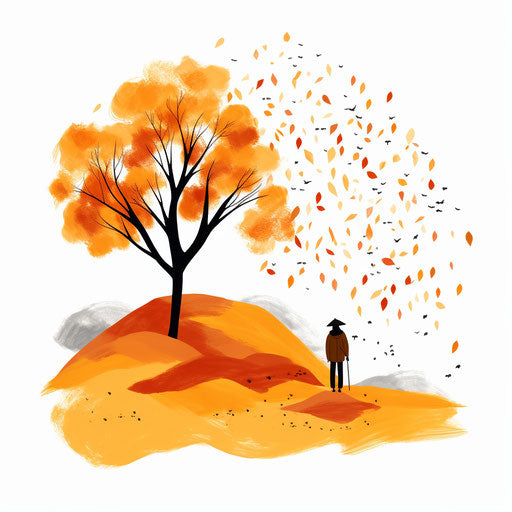 Minimalist-style autumn illustration on white background