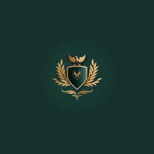 Top logo design with a traditional serif font and a classic emblem, in dark green and gold