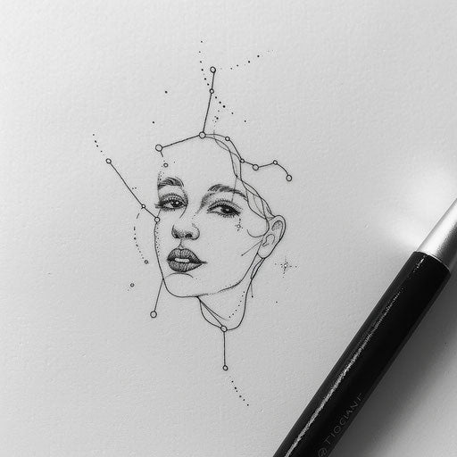 Minimalist sketch of the Virgo constellation tattoo