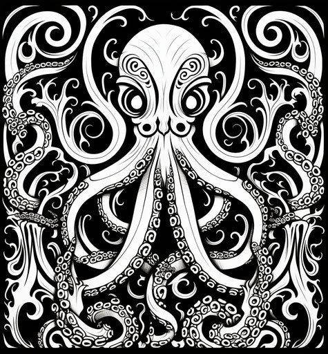 Black and white octopus pattern drawing - Maori style