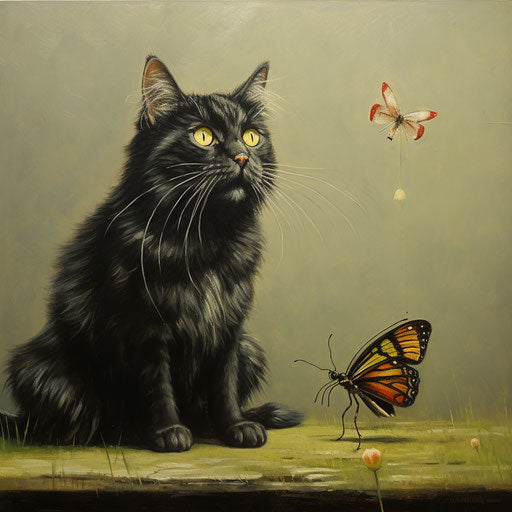 Manx cat staring at an insect