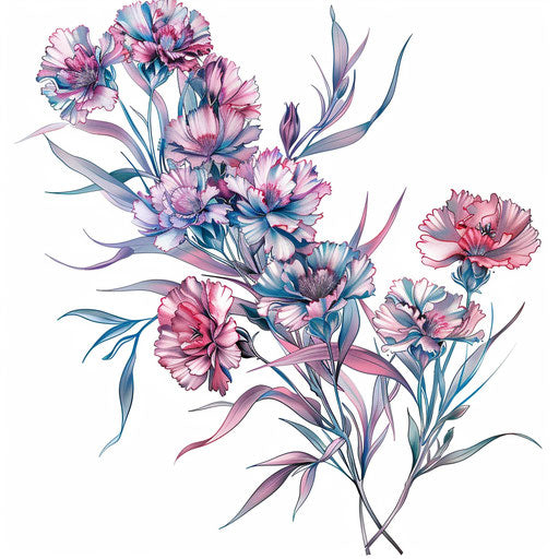 Pastel carnations bouquet on white background