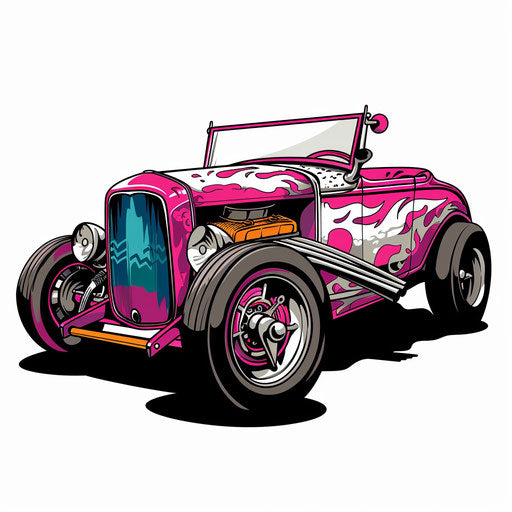 Eclectic tattoo sketch of a custom hot rod with wild patterns