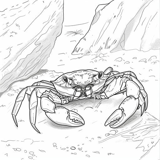 A crab hiding under a rock, only eyes and pincers visible