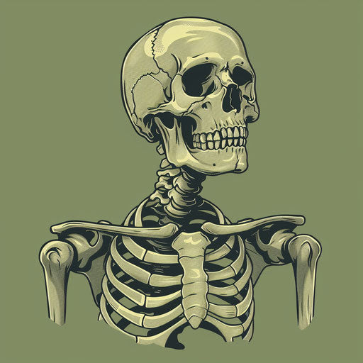 Skeleton clipart with flat, muted olive background