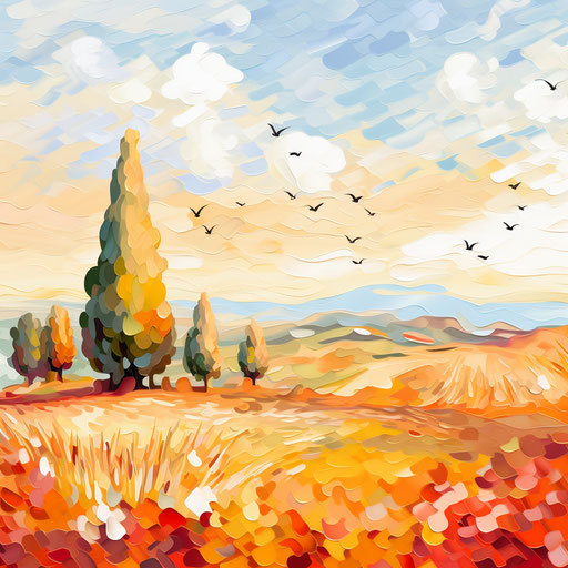 Day illustration in the style of Impressionistic Art, on white background