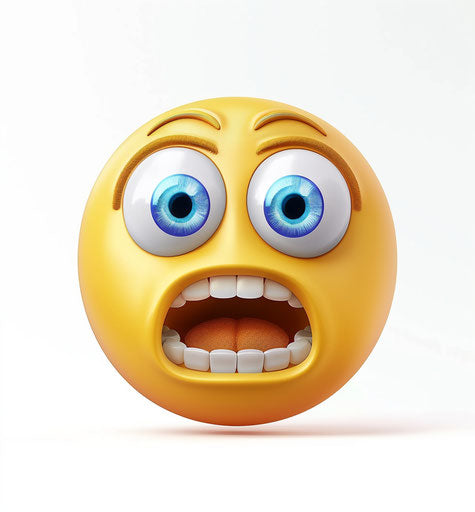 Yellow surprised face with blue eyes and white teeth