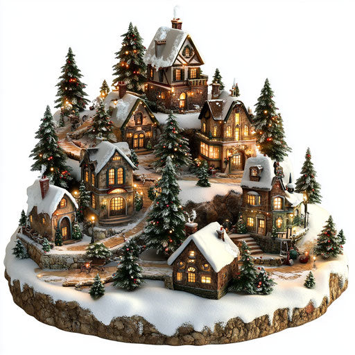 Realistic Christmas Village, transparent background, high-res