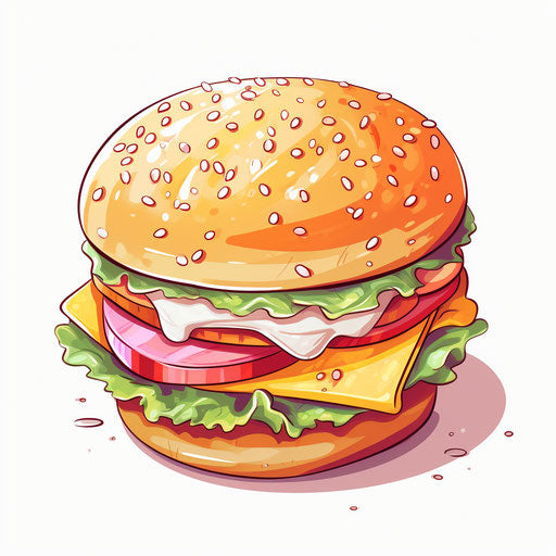 Hamburger illustration in the style of Pastel Colors Art, on white background