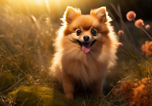 Pomeranian dog sitting in the grass