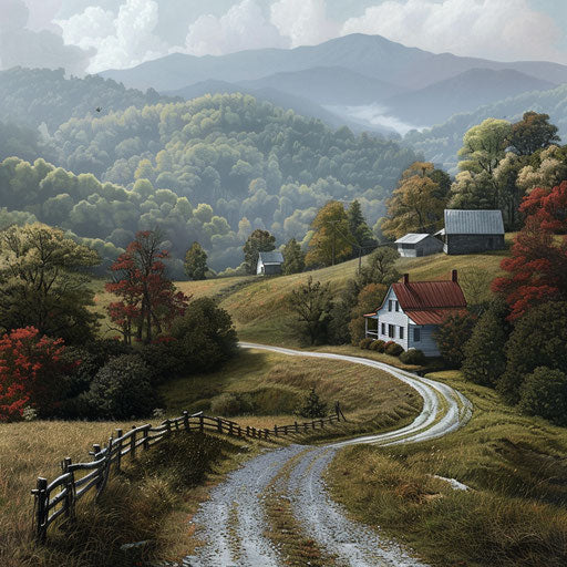 Appalachian Mountains with Houses and Gravel Road