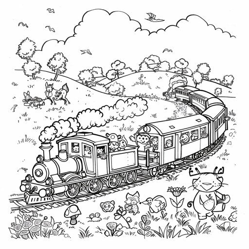 Adorable animal-filled train in the countryside