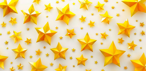 Yellow stars on white background, playful streamlined forms