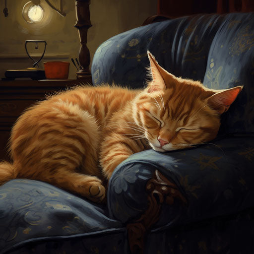 Ginger cat sleeping on a couch