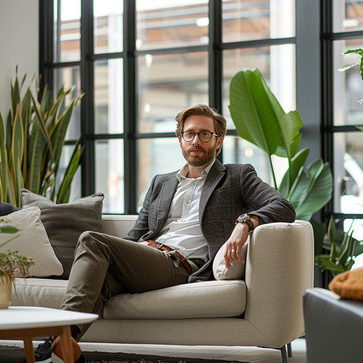 Professionals in smart casual attire in a relaxed office