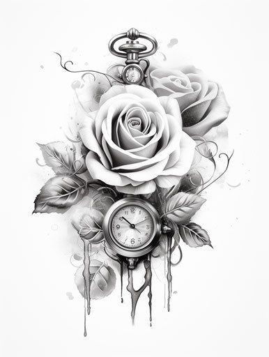 Watches and roses in digital ink black and white