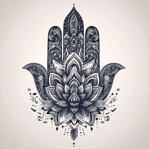 Beautiful flat tattoo sketch hamsa hand with sacred geometry