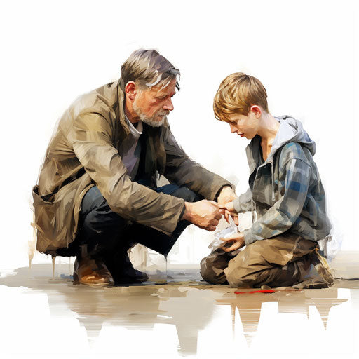 Helping others clipart in the style of oil painting, on a white background