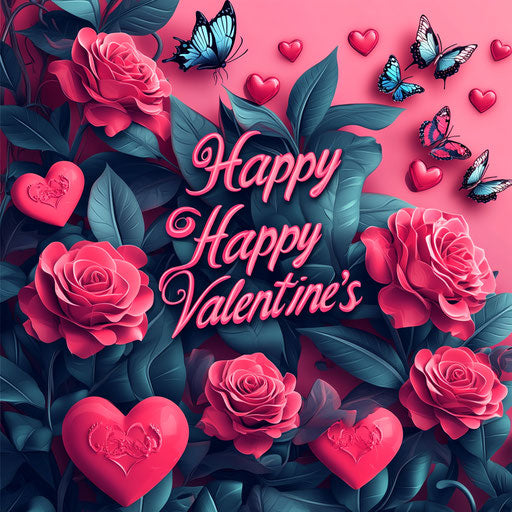 Roses and butterflies with heart and text 'Happy Valentine's'