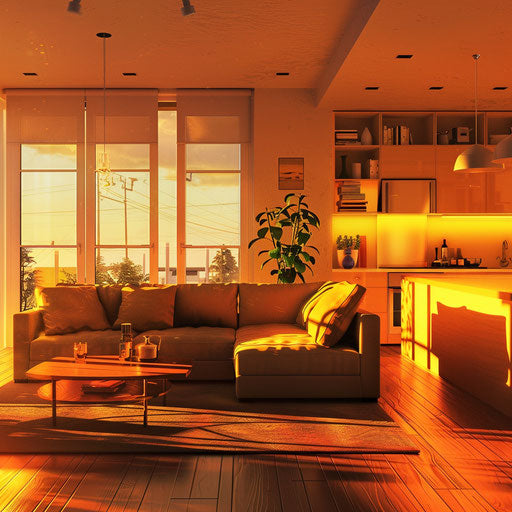 Realistic apartment clipart with flat random background, ethereal glow