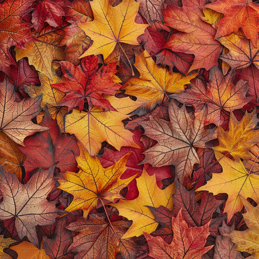 Autumn leaves clipart in photo realistic style with a flat random background, vibrant tones and enhanced clarity