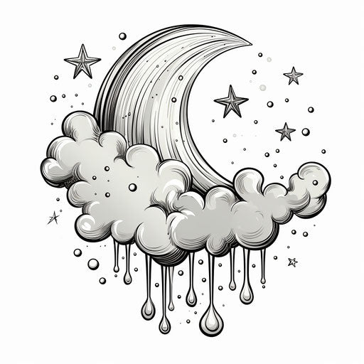 Moon and clouds vintage cartoon illustration