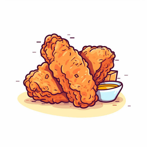 Fried chicken in Minimalist style on white background