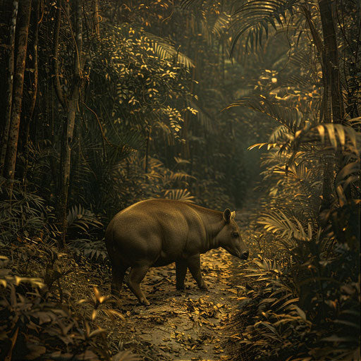 Baird's tapir quietly crossing a natural forest path