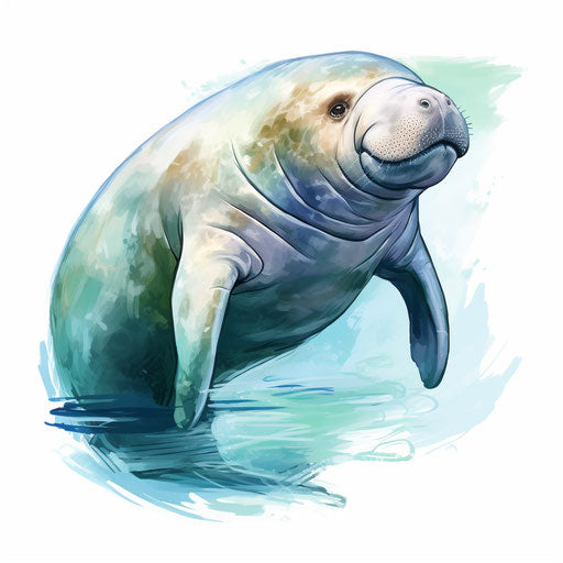 Manatee clipart in the style of Oil painting, on a white background