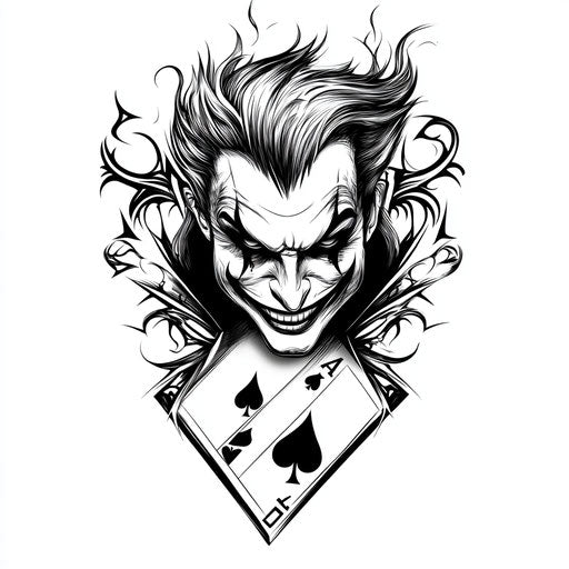 Stylish flat joker card tattoo sketch