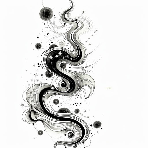 Dynamic sketch of the Aquarius constellation with abstract swirling air currents