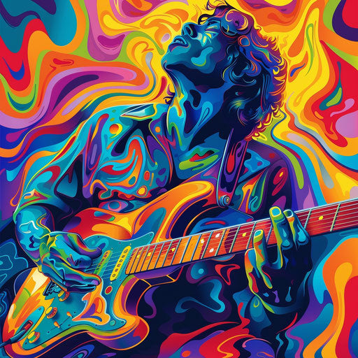 Psychedelic rock band logo with vibrant colors and trippy background