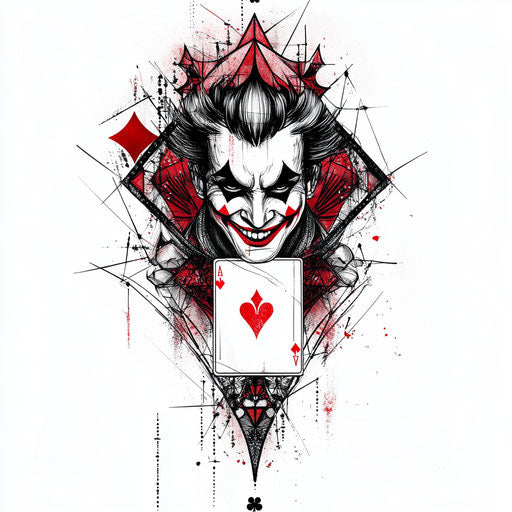 Stylized tattoo for joker card surrounded by geometric shapes