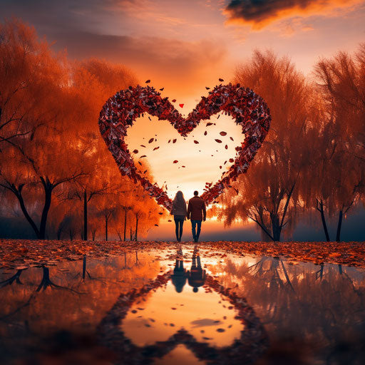 Passage through heart-shaped autumn leaves