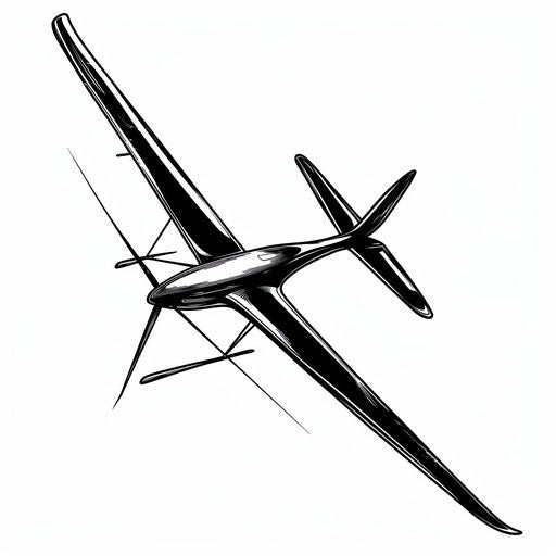 Minimalist flat tattoo sketch of glider, black silver clipart