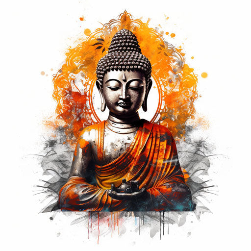 Buddha Drawing Design | wallpaper, illustration, art, digitally enhanced style, white background, contrasting lights and darks, tattoo, hand-coloring, innovative techniques, religious iconography